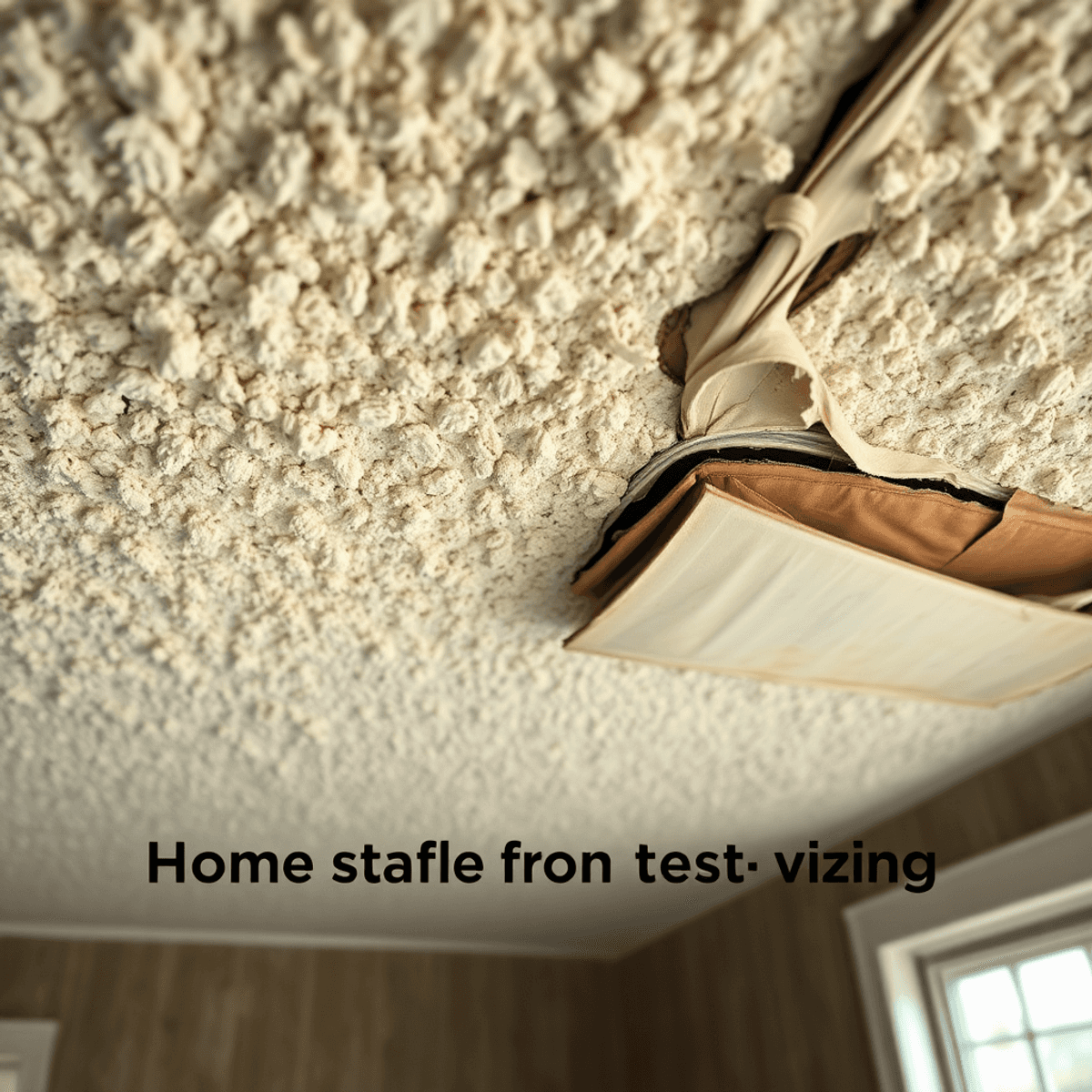 Close-up of vintage home interior showing popcorn ceiling and old insulation, with soft natural light highlighting aged construction materials.